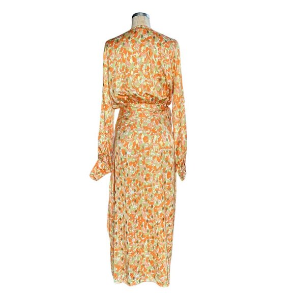 Never Fully Dressed Satin Wrap Vienna Midi Dress In Pastel Gold Mix Size US 8 - Picture 5 of 13